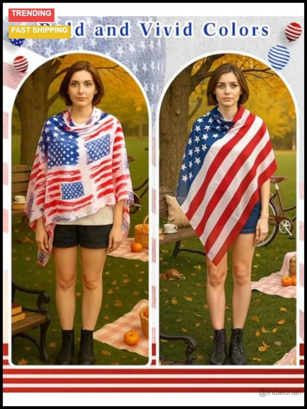 Patriotic Chiffon Shawl Scarf for Women 4th of July